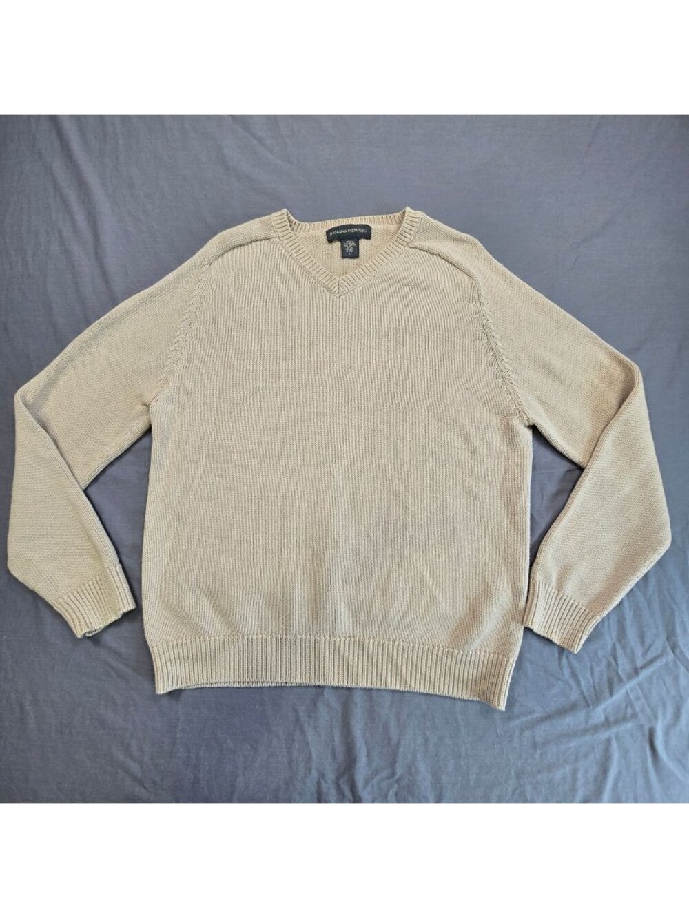 Banana Republic Large Mens V Neck Sweater Beige 100% Cotton Casual Minimalist